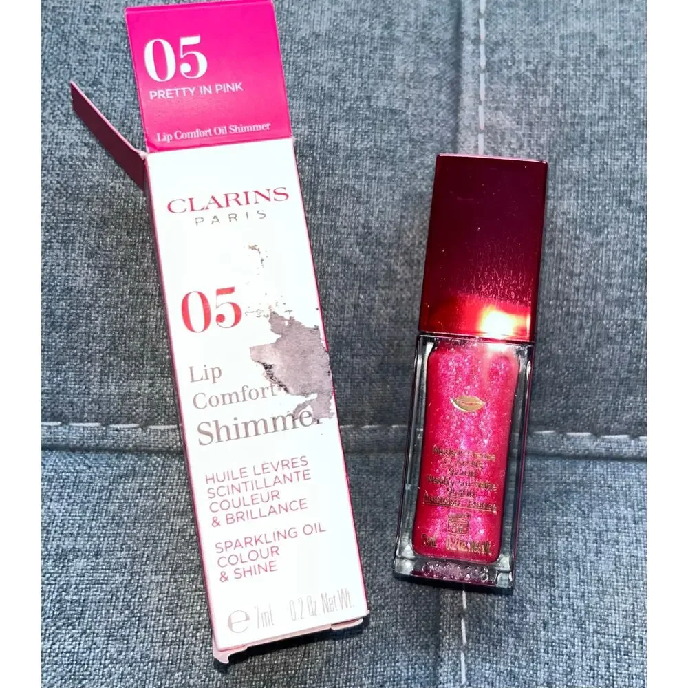 NEW! Clarins Lip Comfort Oil Shimmer, 0.2 oz #05 Pretty in Pink